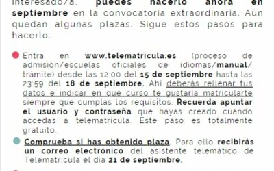 Convocatoria extraordinaria de matriculación en la Escuela Oficial de Idiomas