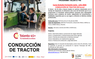 Villena busca desempleados de más de 45 años para un curso de manejo de tractor agrícola